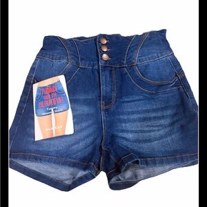 Wax Jean High Waist Dark Blue Denim Shorts